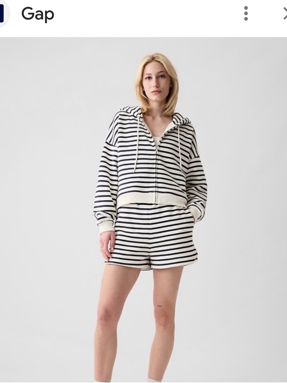 GAP x2 Navy and Cream Striped Zip Hoodie(M) and Shorts(S) Set
